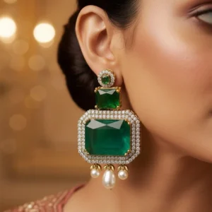 GOLD PLATED GREEN EARINGS